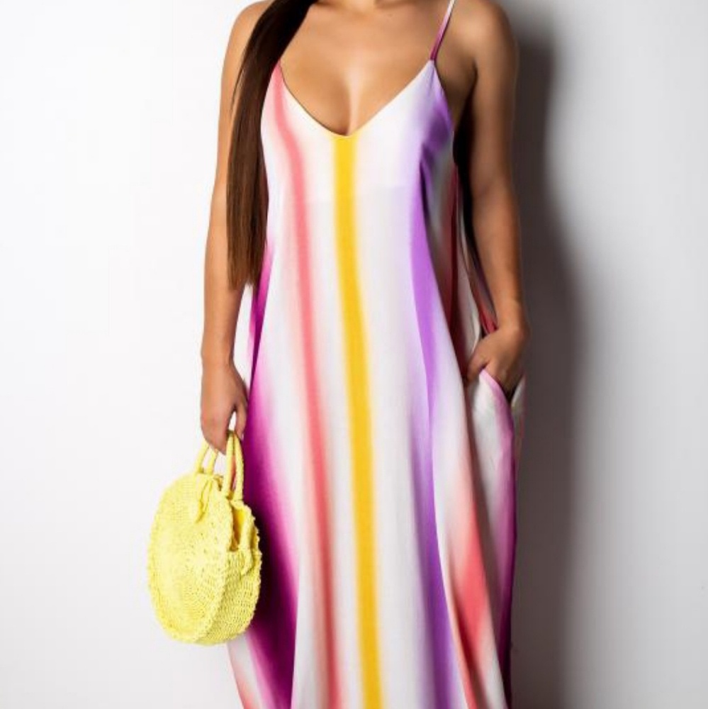 White, pink Maxi Dress